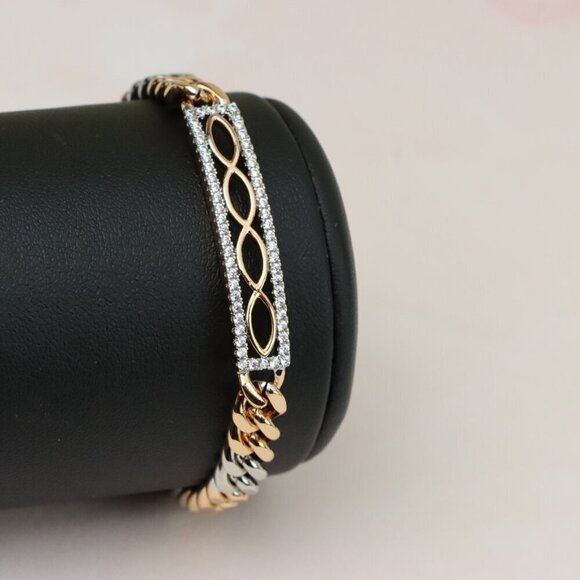 "Dual Tone Rose Gold+Silver Chain Bracelet with Crystal Accents, XPBL0842 - Picture 7 of 13